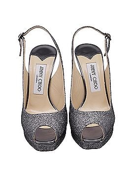Jimmy Choo Jimmy Choo Slingback Peep toe Pumps in Silver Glitter (view 2)