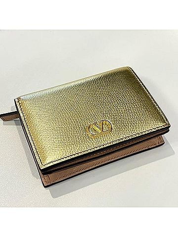 Valentino Valentino V-logo Signature Compact Wallet, Grained Calfskin, Gold, Bi-fold Wallet (view 2)