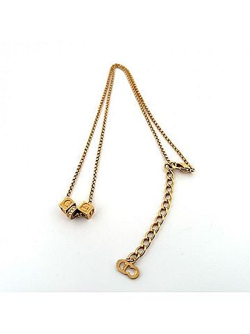 Christian Dior Christian Dior necklace, cube logo, CD design, rhinestones, gold plated. (view 1)