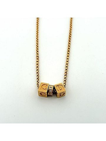 Christian Dior Christian Dior necklace, cube logo, CD design, rhinestones, gold plated. (view 2)