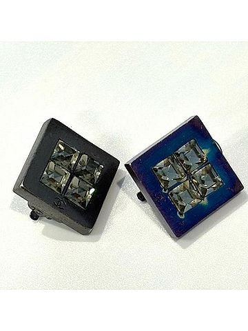 Chanel Chanel earrings, 95P, Coco Mark, square, rhinestone, metal, silver. (view 2)