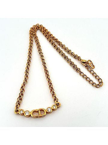 Christian Dior Christian Dior necklace with logo CD, rhinestones, and gold plating. (view 1)