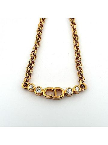 Christian Dior Christian Dior necklace with logo CD, rhinestones, and gold plating. (view 2)