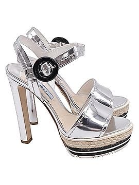 Prada Prada Metallic Mirror Espadrille Platform Ankle Strap Sandals in Silver Leather (view 1)