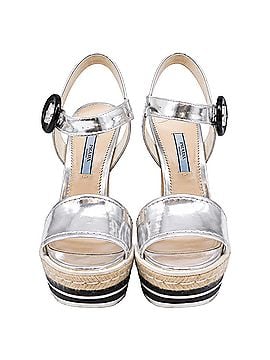 Prada Prada Metallic Mirror Espadrille Platform Ankle Strap Sandals in Silver Leather (view 2)