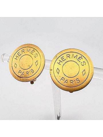 Hermès HERMES Sellier Earrings Vintage Gold Hermes (view 1)