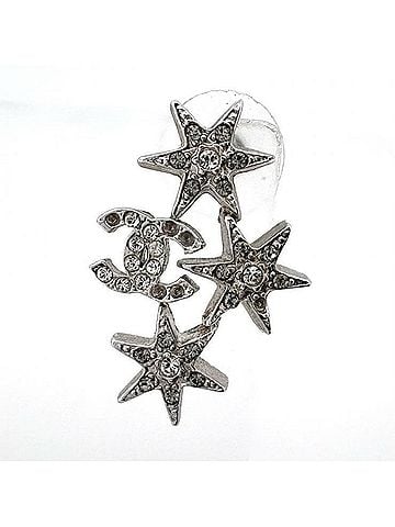 Chanel CHANEL Coco Mark Star Single Earring, Rhinestone, Silver Color (view 1)