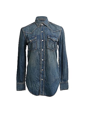 Saint Laurent Saint Laurent Button-Down Denim Shirt in Blue Cotton (view 1)