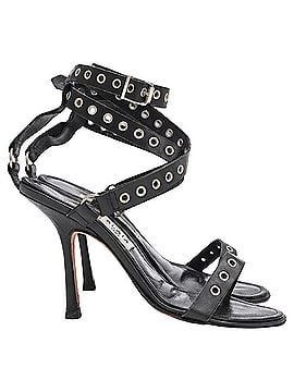 Manolo Blahnik Manolo Blahnik Eyelet Ankle Strap Sandal Heels in Black Leather (view 1)