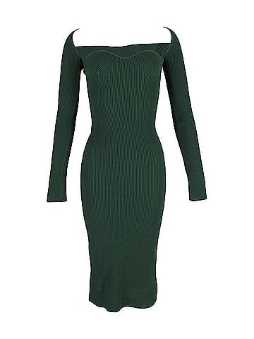 Khaite Khaite Beth Ribbed-Knit Midi Dress in Green Viscose (view 1)