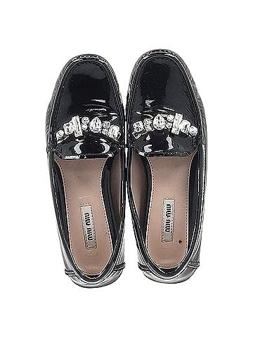 Miu Miu Miu Miu Crytal Detail Loafers in Black Patent Leather (view 2)