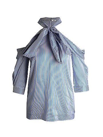 Erdem Erdem Elin Striped Cold-shoulder Tie-neck Top In Light Blue Silk (view 1)