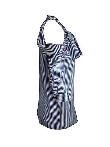 Erdem Erdem Elin Striped Cold-shoulder Tie-neck Top In Light Blue Silk (view 2)