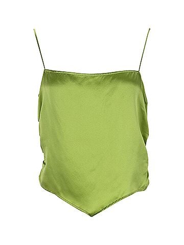 Reformation Reformation Ruched Asymmetric Tank Top in Green Silk (view 1)