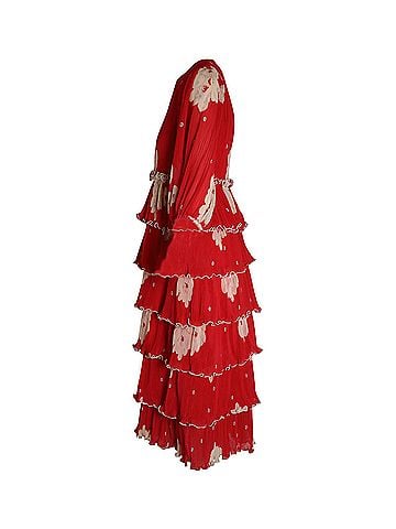 Ganni Ganni Tiered Midi Dress in Red Floral Print Recycled Polyester (view 2)