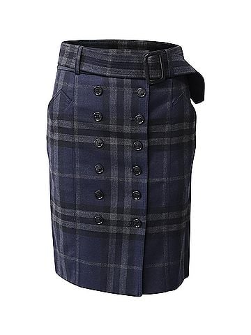 Burberry Burberry Tartan Wrap Style Midi Skirt in Navy Blue Wool (view 1)