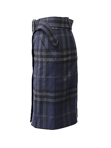 Burberry Burberry Tartan Wrap Style Midi Skirt in Navy Blue Wool (view 2)