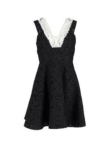 Sandro Sandro Rhythm Pleated Embroidered Mesh Mini Dress in Black Polyester (view 1)