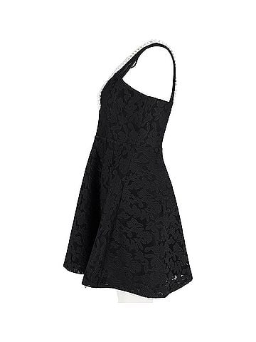 Sandro Sandro Rhythm Pleated Embroidered Mesh Mini Dress in Black Polyester (view 2)