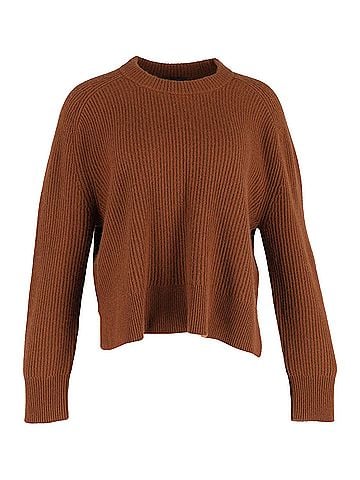 Nili Lotan Nili Lotan Heidi Ribbed Knit Sweater in Brown Cashmere (view 1)