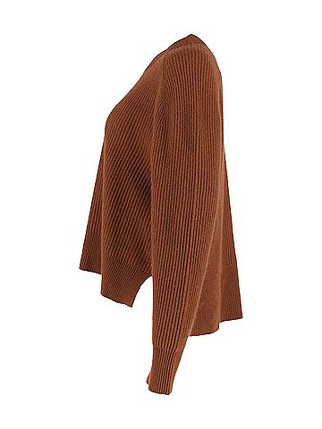 Nili Lotan Nili Lotan Heidi Ribbed Knit Sweater in Brown Cashmere (view 2)