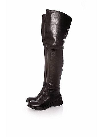 Prada Prada, long black leather boots. (view 1)