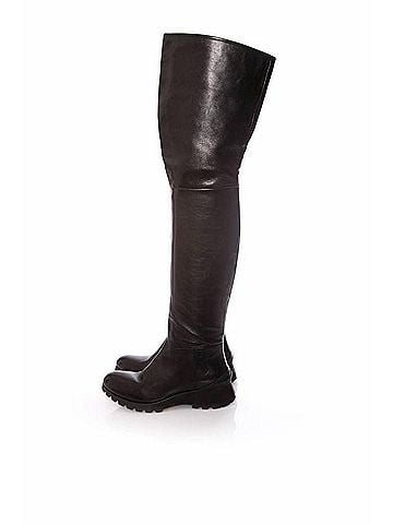 Prada Prada, long black leather boots. (view 2)