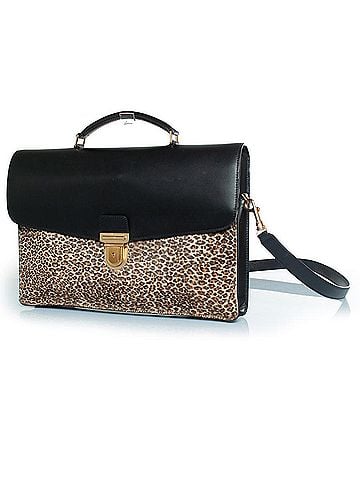 Céline Celine, leopard print leather briefcase in black and brown (view 1)