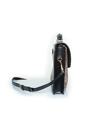 Céline Celine, leopard print leather briefcase in black and brown (view 2)