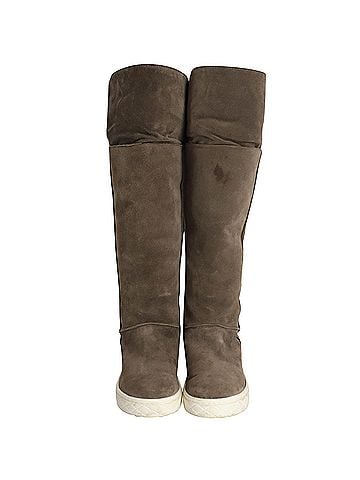 Moncler Moncler Knee Shearling Lined Boots in Grey Suede (view 2)