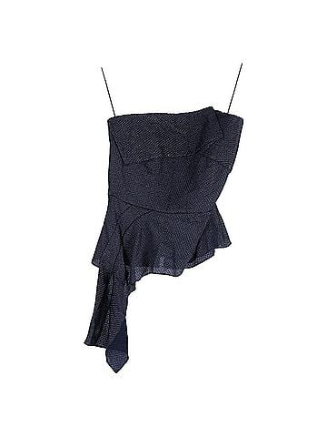Roland Mouret Roland Mouret Linet Strapless Draped Metallic Piqué Top in Navy Blue Viscose (view 1)