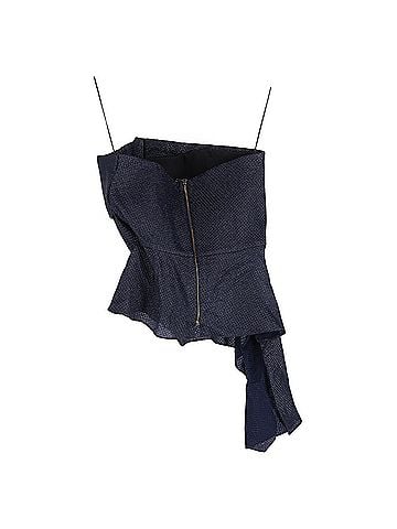 Roland Mouret Roland Mouret Linet Strapless Draped Metallic Piqué Top in Navy Blue Viscose (view 2)