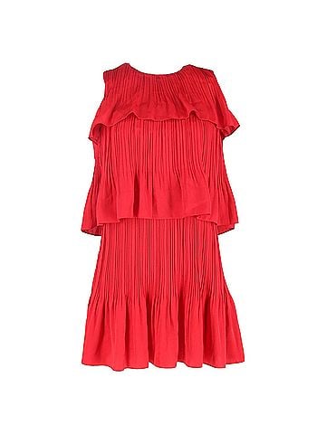 Maje Maje Rockano Tiered Pleated Dress in Red Polyester (view 1)