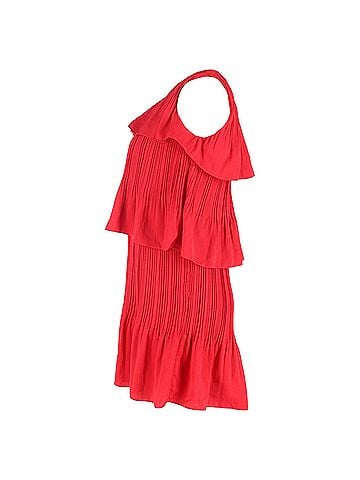 Maje Maje Rockano Tiered Pleated Dress in Red Polyester (view 2)