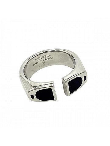 Hermès Hermes Men's Etrier Ring, Accessory, Jewelry, Small Item, Stainless Steel, Approx. Silver/Navy, 9.4g (view 1)