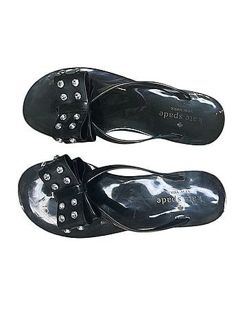 Kate Spade New York Black Rhinestone Studded Feminine Bow Coquette Flip Flop Sandals (view 1)