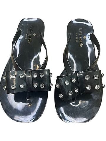 Kate Spade New York Black Rhinestone Studded Feminine Bow Coquette Flip Flop Sandals (view 2)