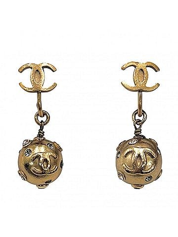 Chanel Chanel Earrings for Women, Coco Mark Swing, Vintage, CHANEL GP Rhinestone, 03P Gold, Approx. 14.9g, 2003 (view 1)