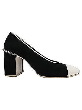 Chanel Chanel Chain Accent Cap-Toe Pumps in Black Suede (view 1)