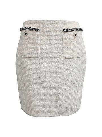 Chanel Chanel Tweed Mini Pencil Skirt in White Cotton (view 1)