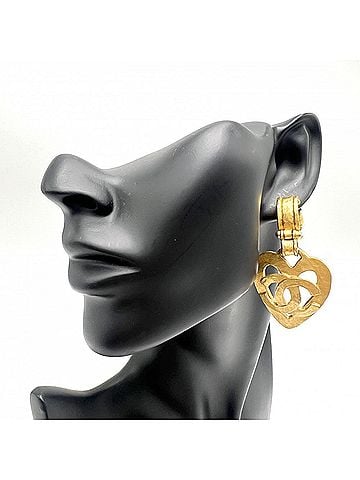 Chanel Chanel Earrings for Women, Vintage Accessory, Coco Mark, Heart, CHANEL GP 95P Gold, Approx. 26.8g, 1995 (view 2)
