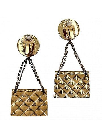 Chanel Chanel Earrings for Women, Coco Mark Bag Motif, Matelassé Swing Earrings, Vintage Accessory, CHANEL GP 26 Gold, Approx. 39.8g, 1991 (view 2)
