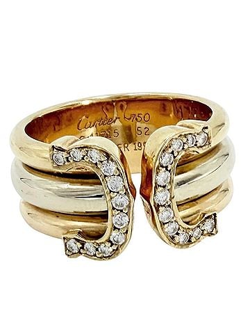 Cartier Cartier Women's Ring, 2C Design, Au750, 18K Pink Gold, White Diamond, Approx. 8.7g (view 1)