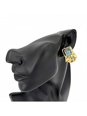 Chanel Chanel Earrings for Women, Coco Mark, Vintage, CHANEL GP, Colored Stone, 97P Gold, Light Blue, Approx. 27.5g, 1997 (view 2)