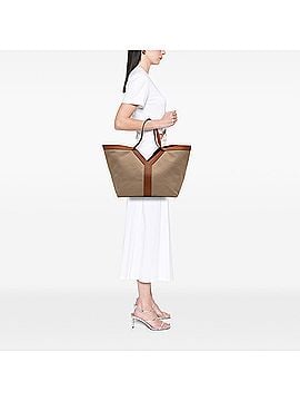 Saint Laurent Leather Trimmed Canvas Y Tote (view 2)