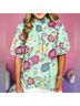 THML 100% Polyester Floral Green Blue Short Sleeve Blouse Size S - photo 6