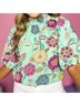 THML 100% Polyester Floral Green Blue Short Sleeve Blouse Size S - photo 5