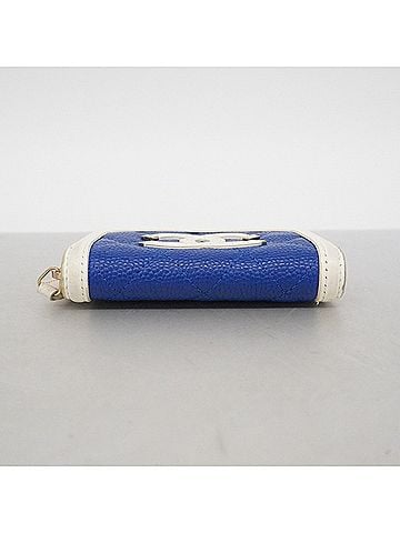 Chanel Chanel CC Filigree Caviar Skin Wallet/Coin Case, Blue, White, Red, Women's, OP008156 (view 2)