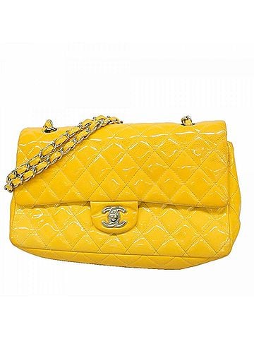 Chanel Chanel Matelassé Shoulder Bag, Double Flap, Chain, Patent Leather, Yellow, Women's, OP000966 (view 1)