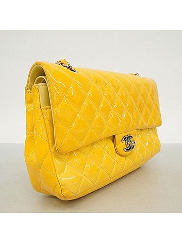 Chanel Chanel Matelassé Shoulder Bag, Double Flap, Chain, Patent Leather, Yellow, Women's, OP000966 (view 2)